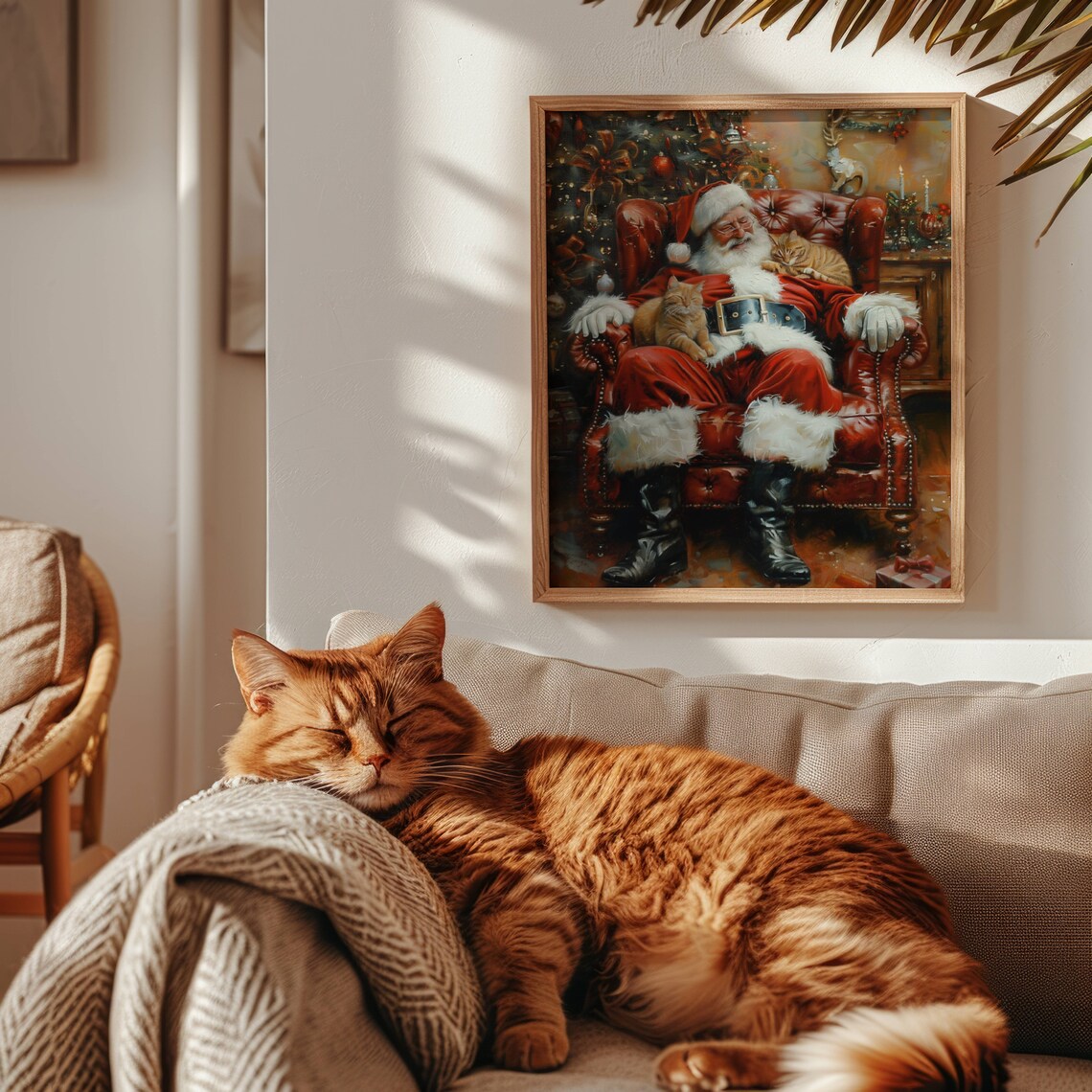 Santa Claus Sleeping in Armchair With Two Ginger Cats Christmas Poster - Image 5