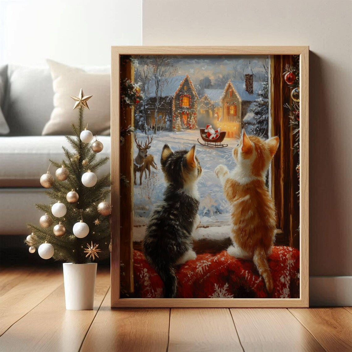 Kittens Watching Santa Claus Christmas Poster - Image 6
