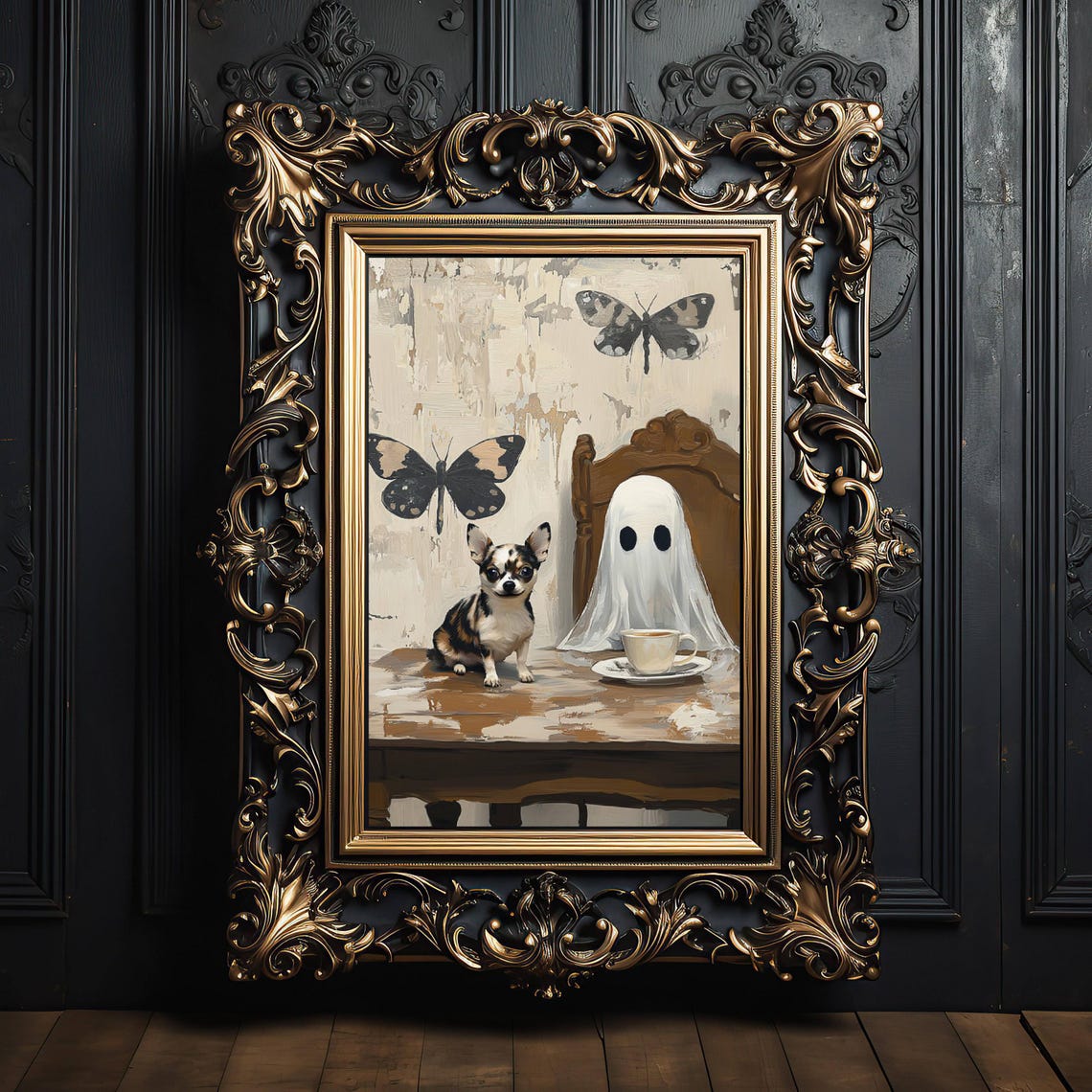 Ghost and Chihuahua Sharing Tea With Butterfly Wall Decor Poster - Image 5