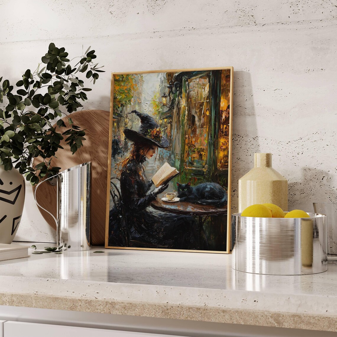 Witch Reading in a Cafe, Whimsigoth Halloween Art Print - Image 5