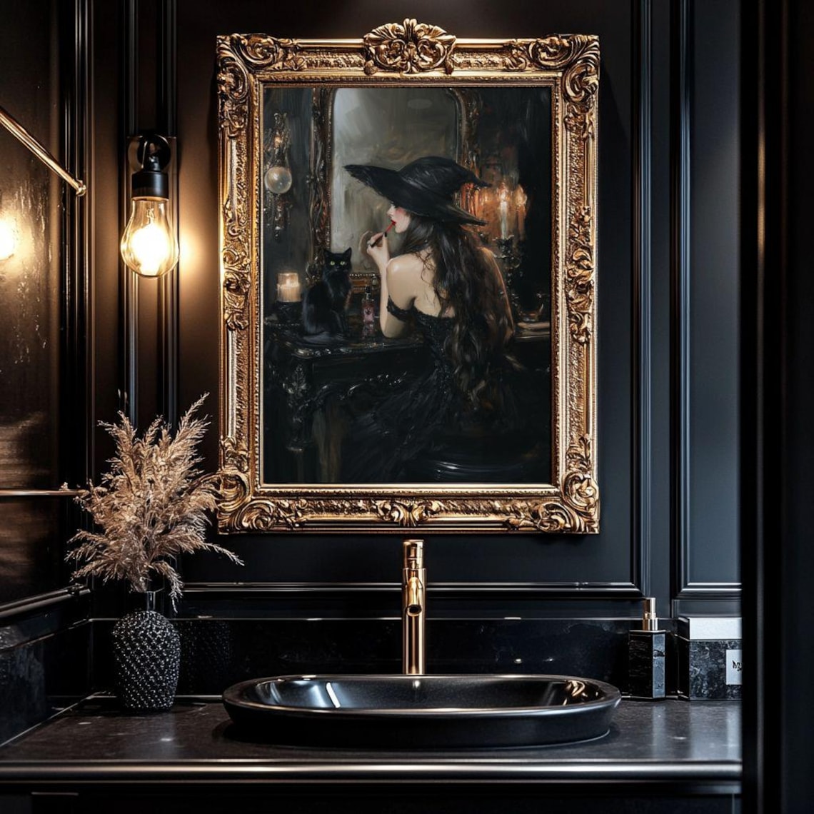 Witch Applying Lipstick, Gothic Bathroom Art Print - Image 6