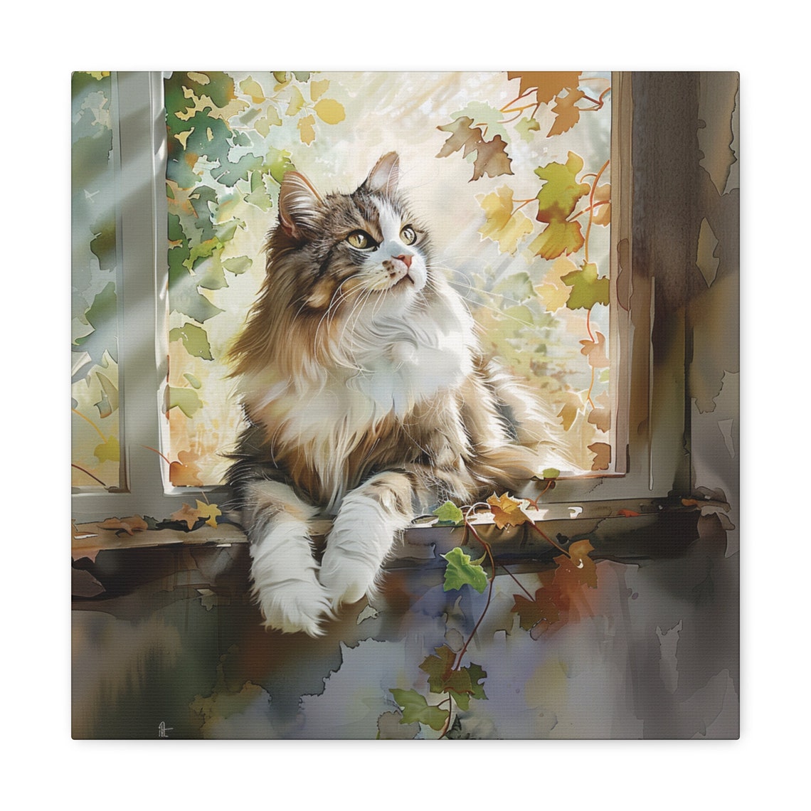 Fluffy Long Haired Cat Lounging on a Sunny Windowsill Poster - Image 4
