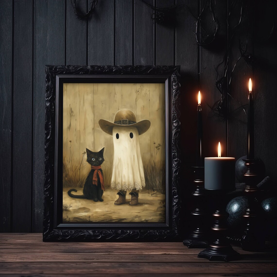 Cowboy Ghost And Black Cat Halloween Art Print - Image 6