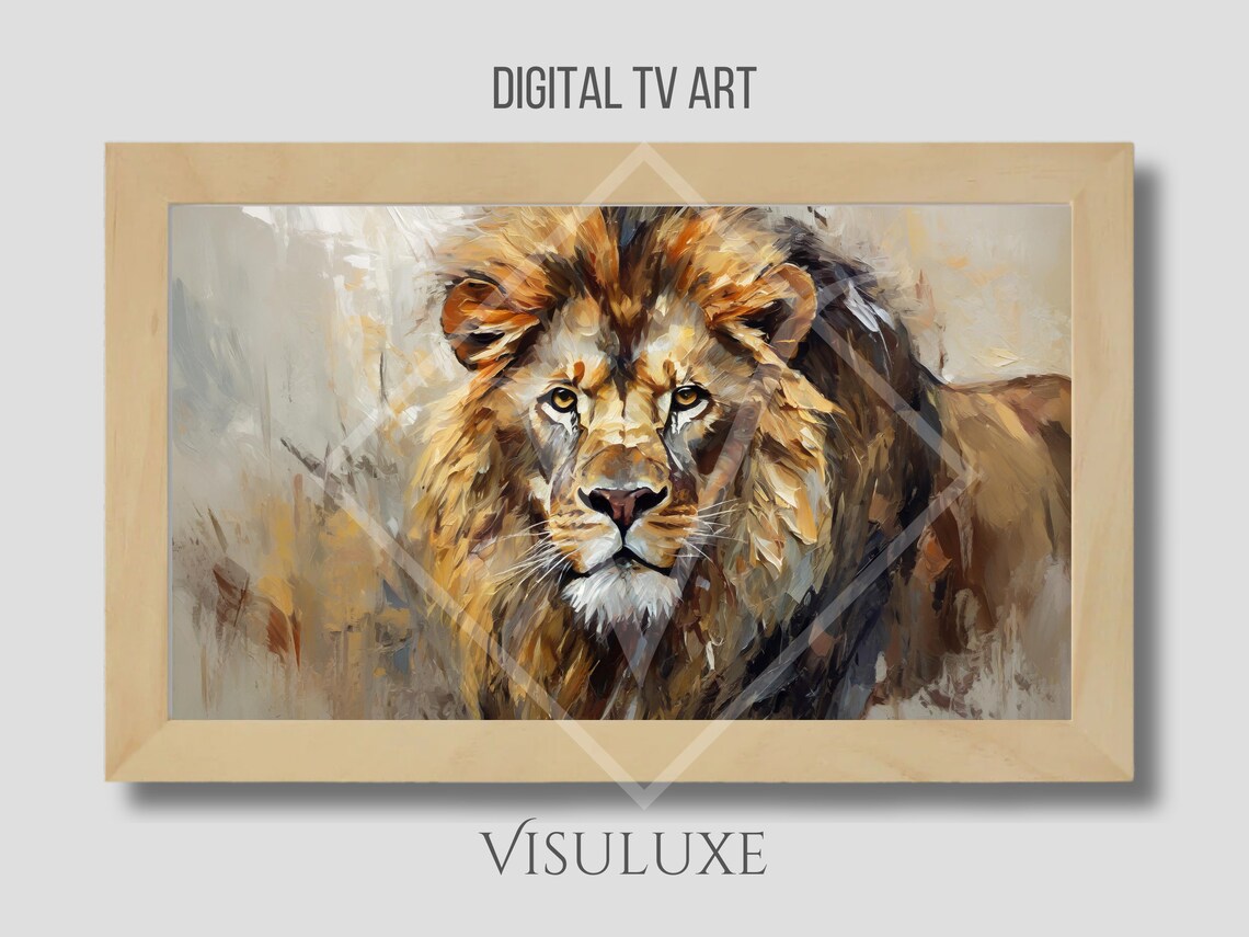 Majestic Lion Portrait Regal Mane Neutral Tones Oil Painting Wall Art - Image 2