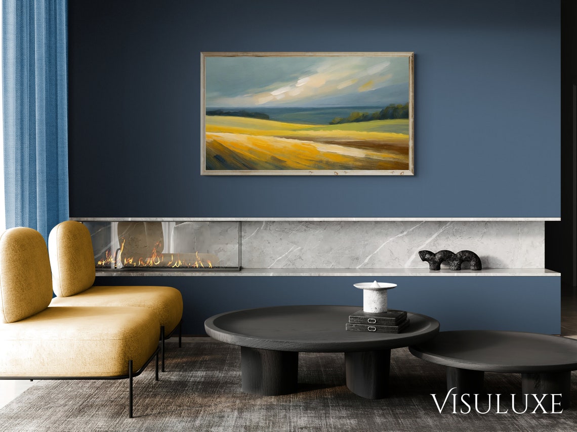 Minimalist Golden Wheat Field Rolling Hills Soft Blue Sky Poster - Image 3