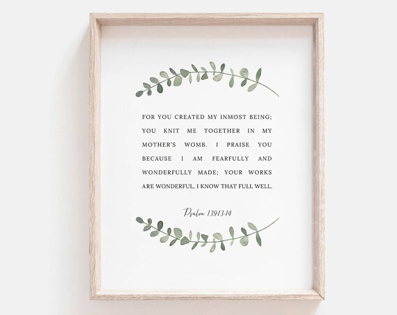 Fearfully and Wonderfully Made Psalm 139:13-14 Scripture Poster