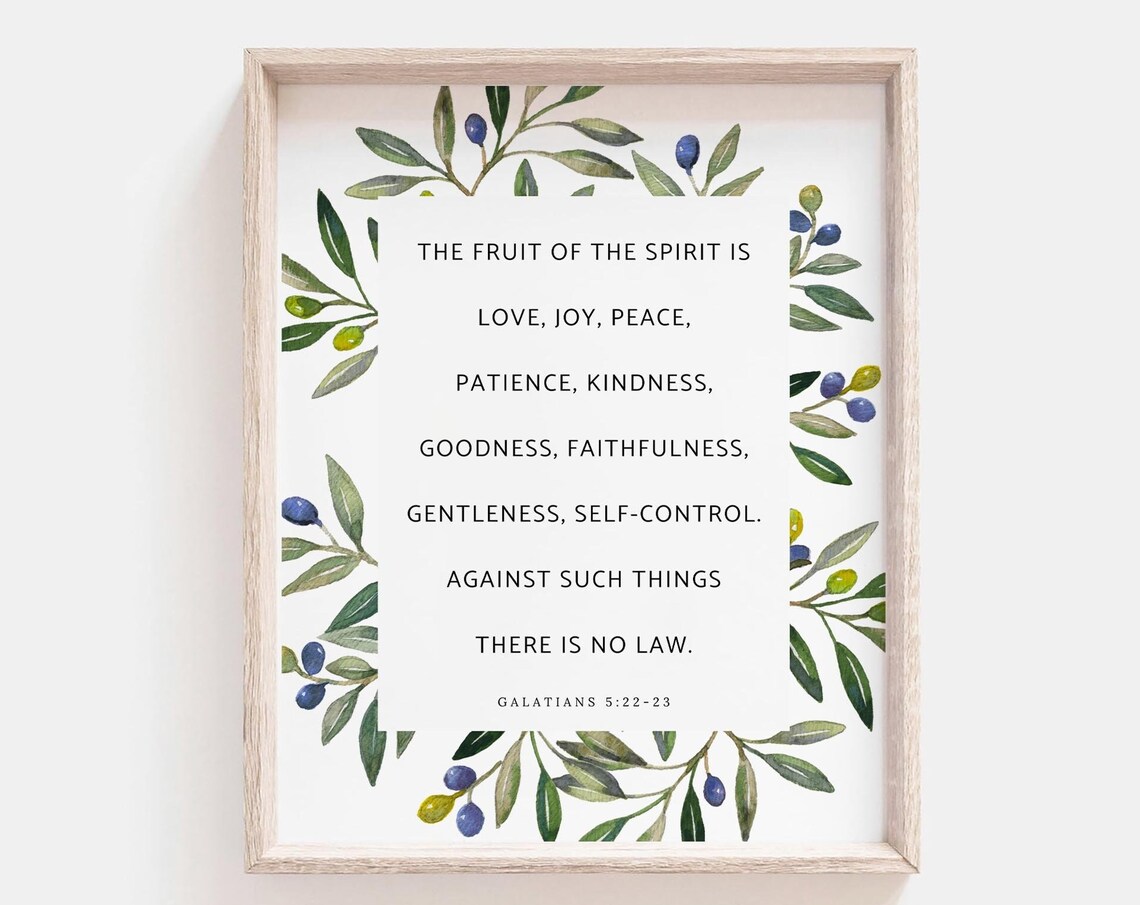 Fruit of the Spirit Galatians 5:22-23 Olive Berry Botanical Scripture Poster