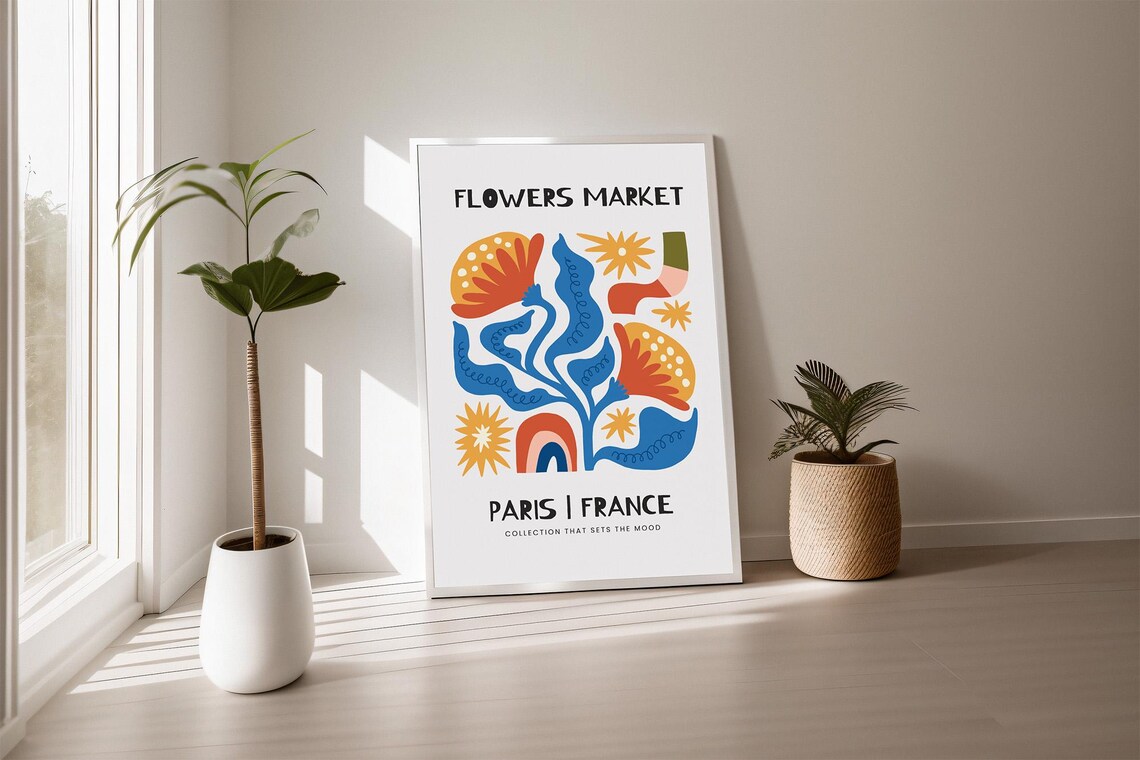 Flowers Market Paris France Colorful Floral Abstract Art Poster