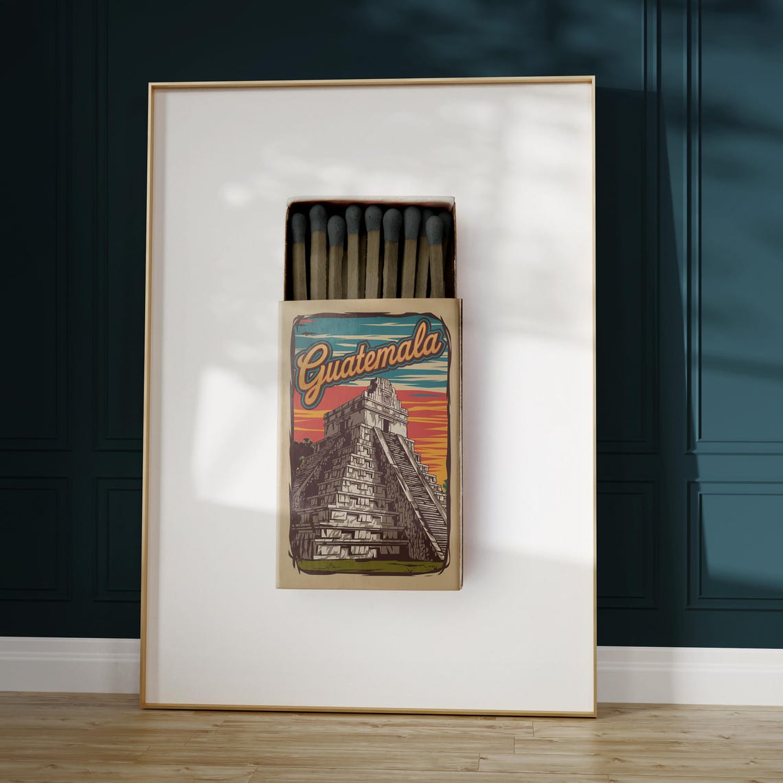 Guatemala Vintage Retro Matchbox Mayan Pyramid Sunset Poster - Image 5