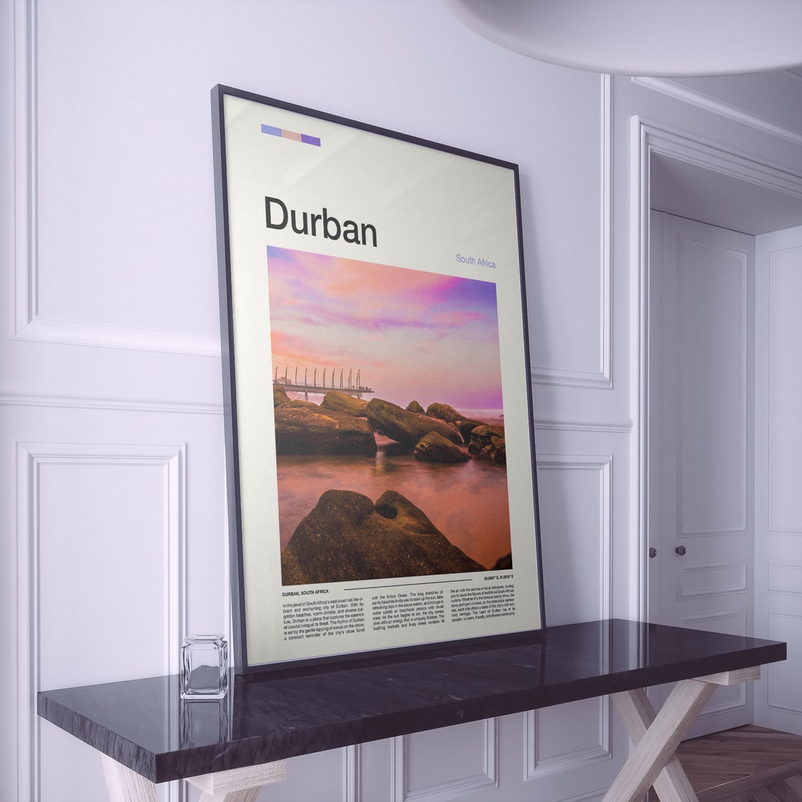 Durban South Africa Pier Sunset Rocky Shore Pink Ocean Poster - Image 2
