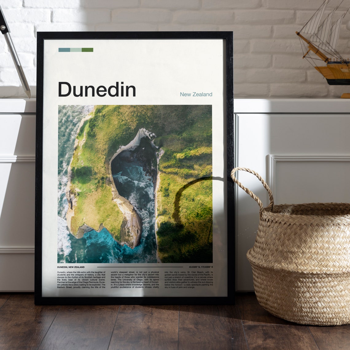Dunedin New Zealand Coastal Sea Arch Aerial Minimal Travel Poster - Image 5