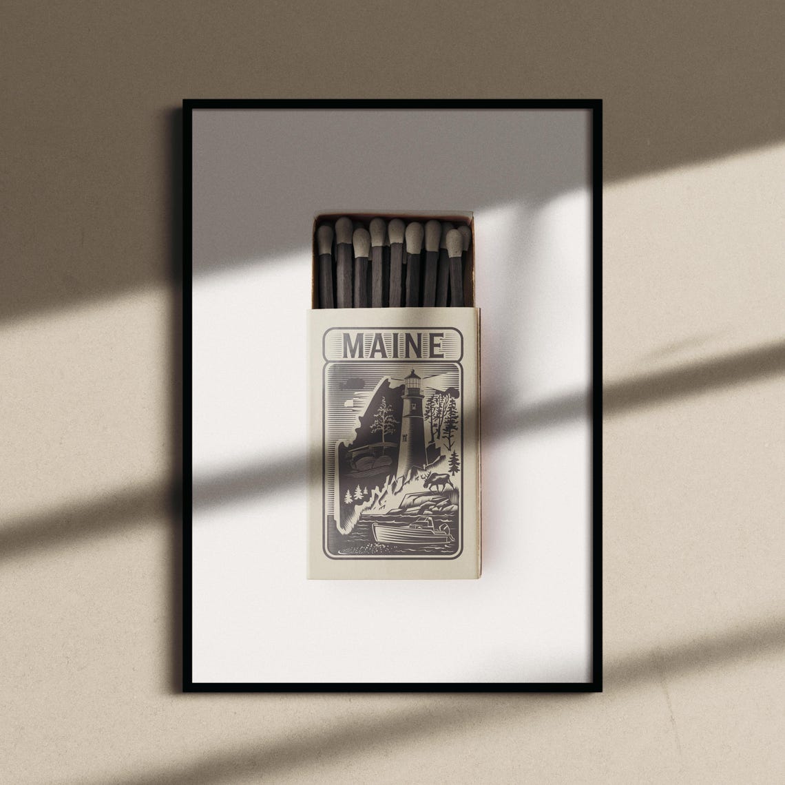 Maine Lighthouse Vintage Matchbox Art Coastal Illustration Poster - Image 2