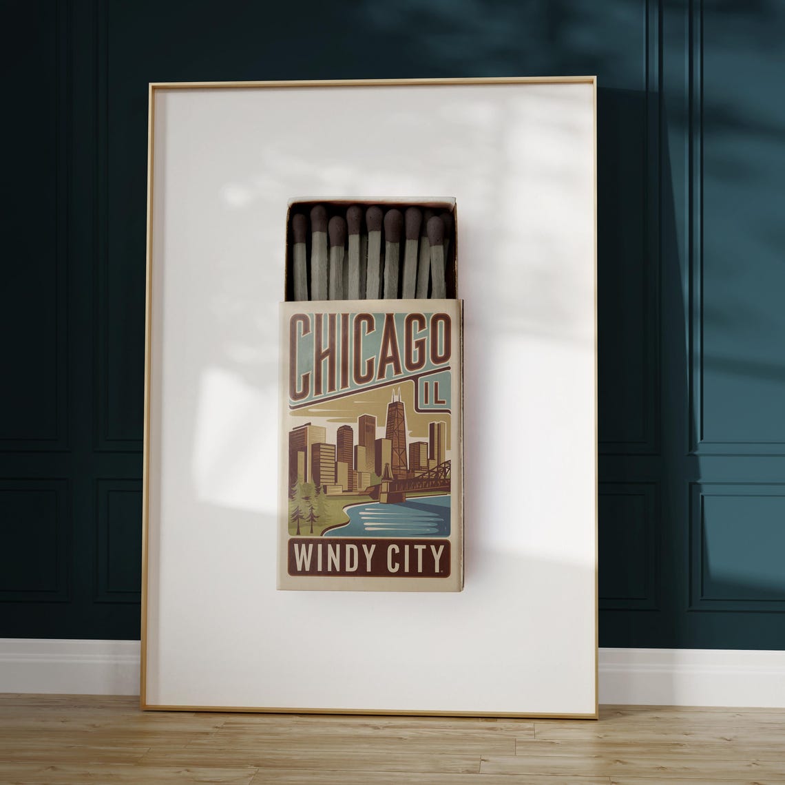 Chicago Windy City Skyline Vintage Matchbox Retro Travel Art Poster - Image 3