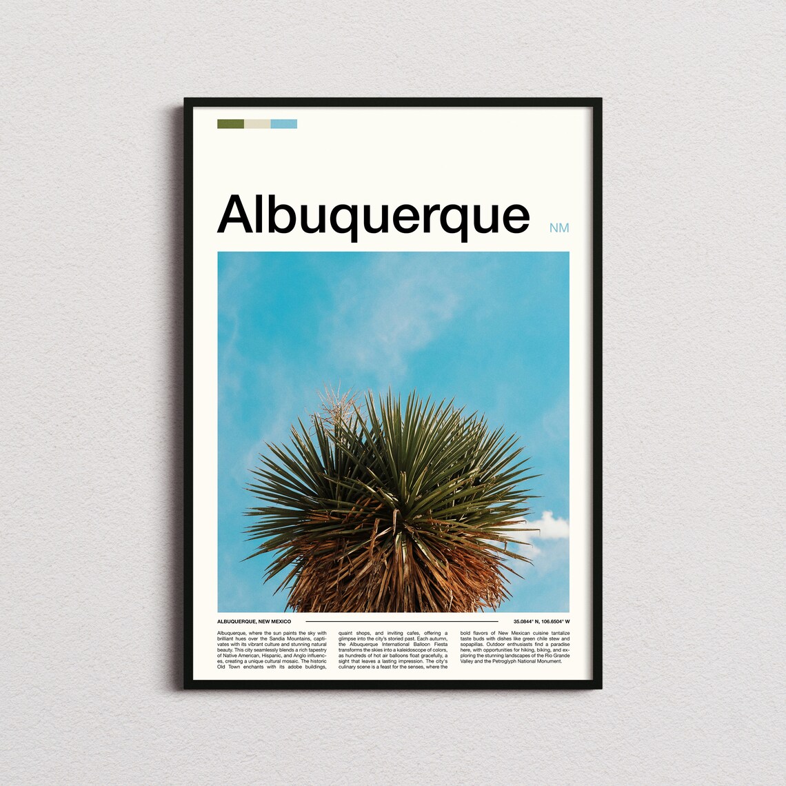 Albuquerque New Mexico Desert Yucca Plant Blue Sky Travel Poster