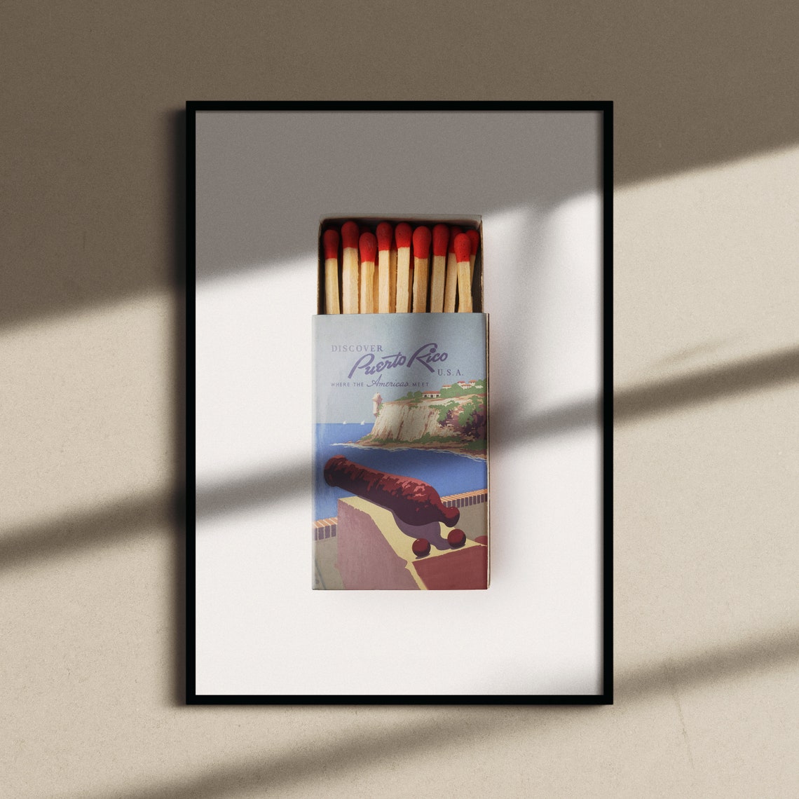 Puerto Rico Vintage Cannon Fort Matchbox Retro Travel Poster - Image 2