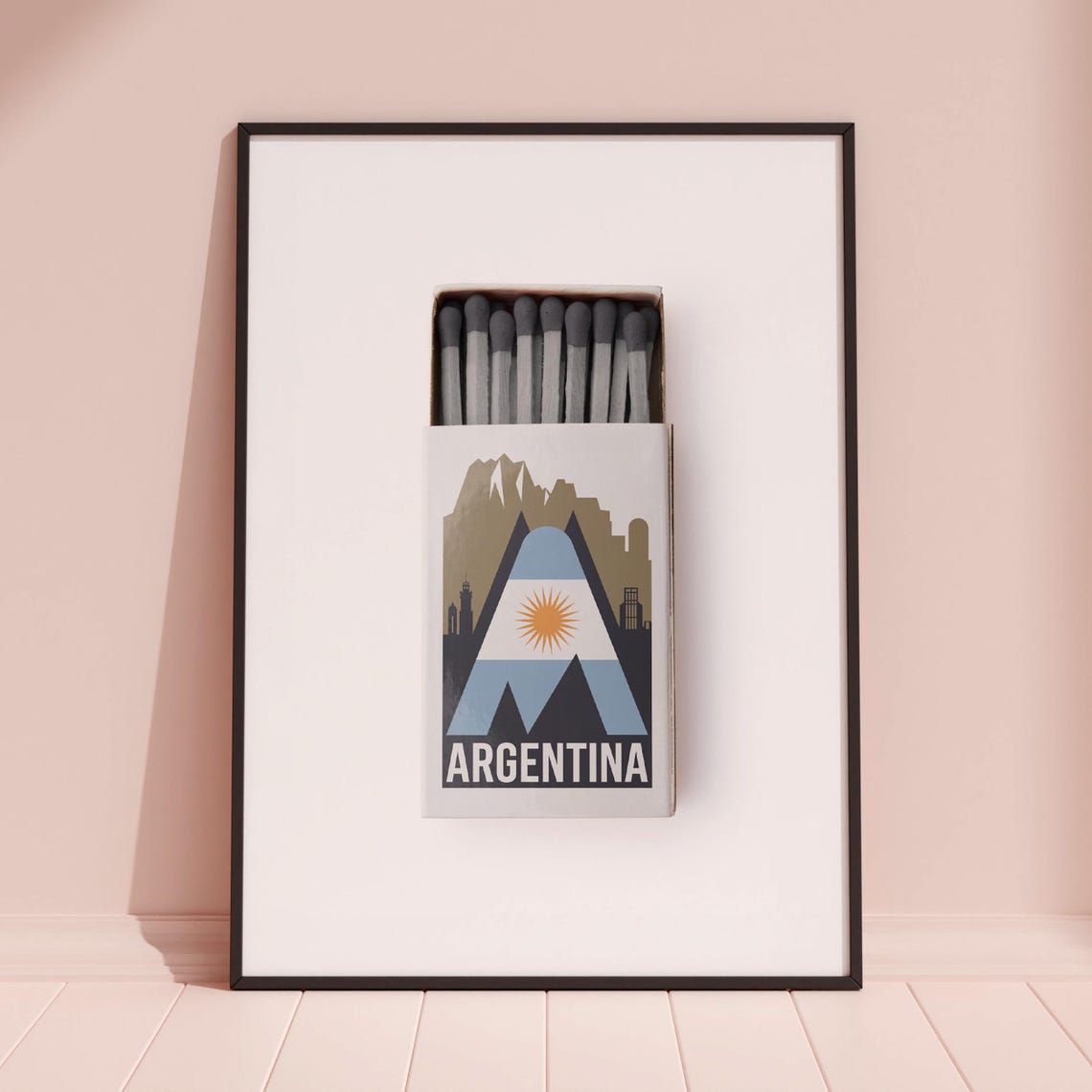 Argentina Flag Matchbox Style Art with Sun Emblem and Mountains Poster - Image 3