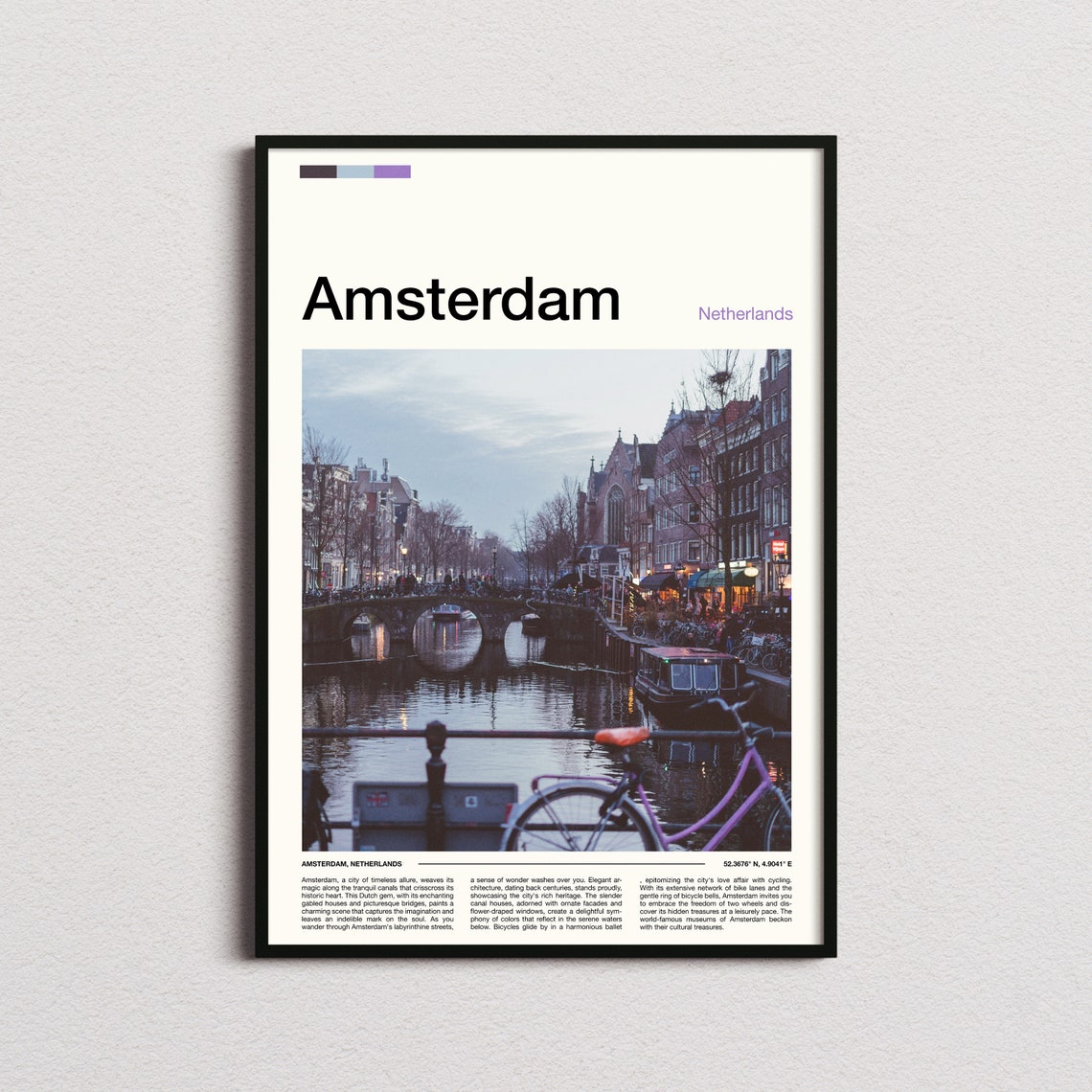Amsterdam Netherlands Canal Bicycles Bridge Old Town View Poster