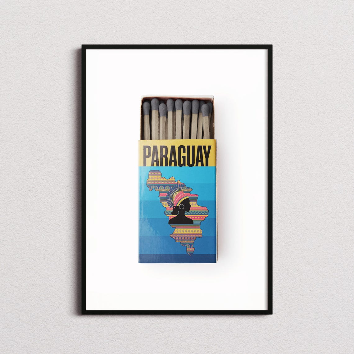Paraguay Vintage Matchbox Map Folk Art Style Design Travel Poster