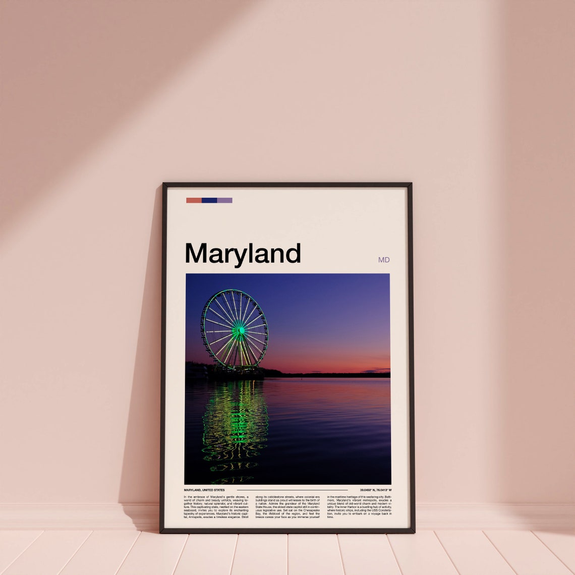 Maryland Ferris Wheel Sunset Water Reflection Photography Poster - Image 4