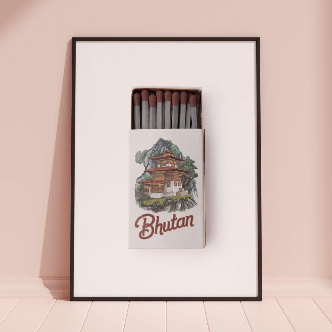Bhutan Monastery Matchbox Style Art with Dzong on Cliff Poster - Image 3