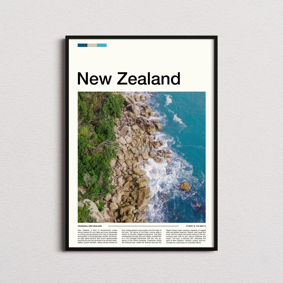 Tauranga New Zealand Rocky Coastline Aerial Wave Photo Poster