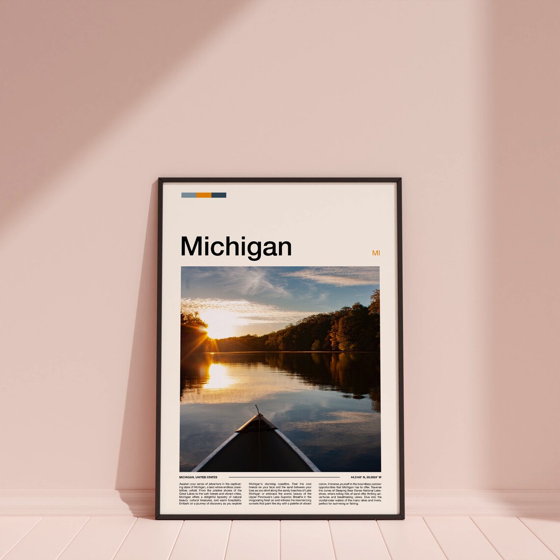 Michigan Canoe on Lake at Sunset Serene Nature Photography Poster - Image 4