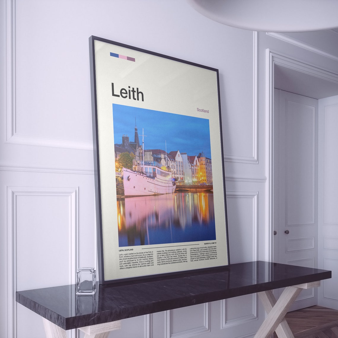 Leith Scotland Harbor Night Reflections Minimalist Photo Poster - Image 2