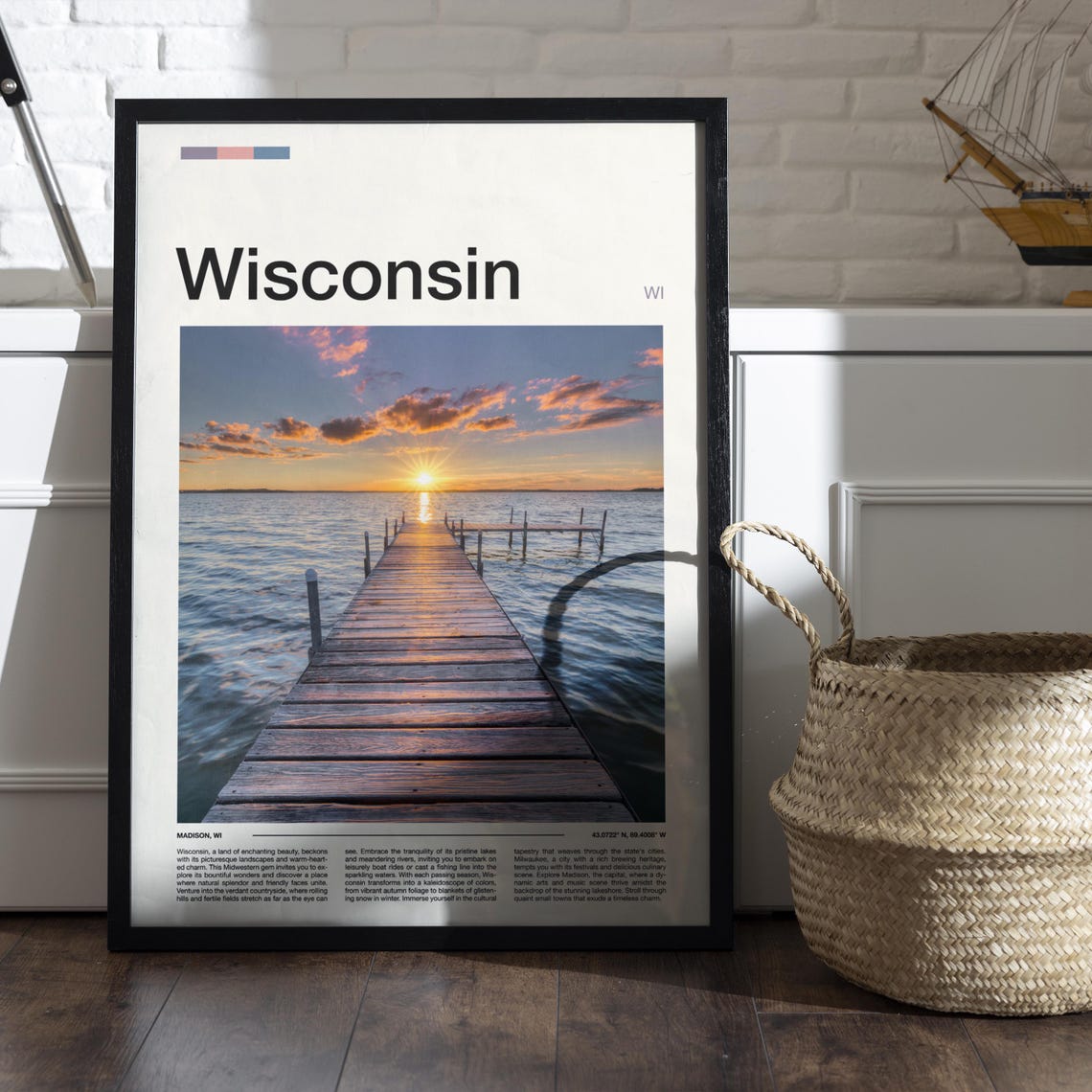 Wisconsin Lake Pier Sunset Golden Hour Dock Photography Poster - Image 5