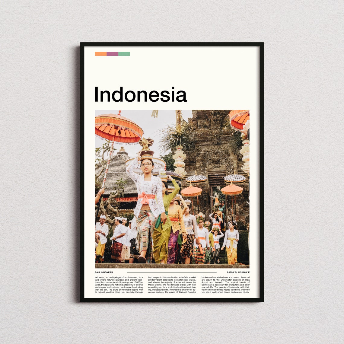 Bali Indonesia Temple Ceremony Traditional Procession Poster