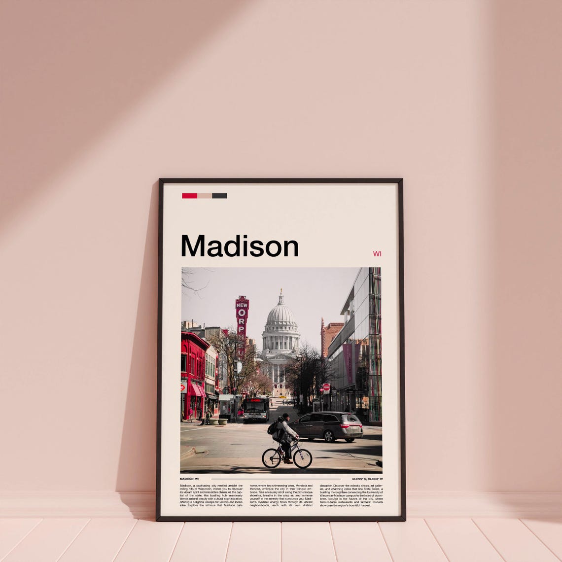Madison Wisconsin State Capitol Dome Street Scene Travel Poster - Image 3