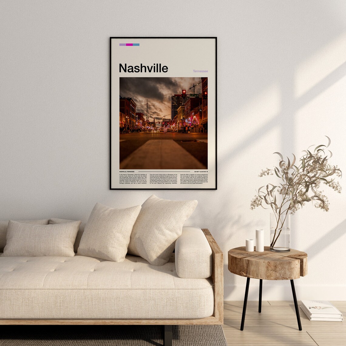 Nashville Tennessee Broadway Neon Lights Night Street Scene Poster - Image 3