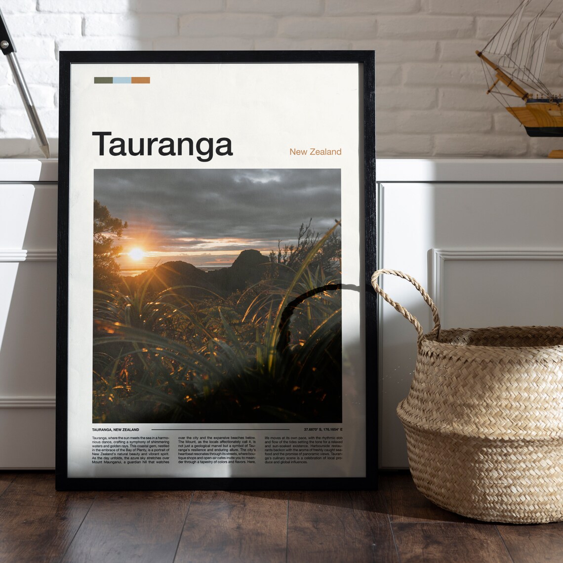 Tauranga New Zealand Golden Sunset Grassland View Photo Poster - Image 5