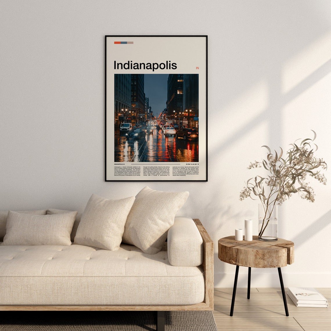 Indianapolis Indiana Night Street City Lights Traffic Rain Poster - Image 3