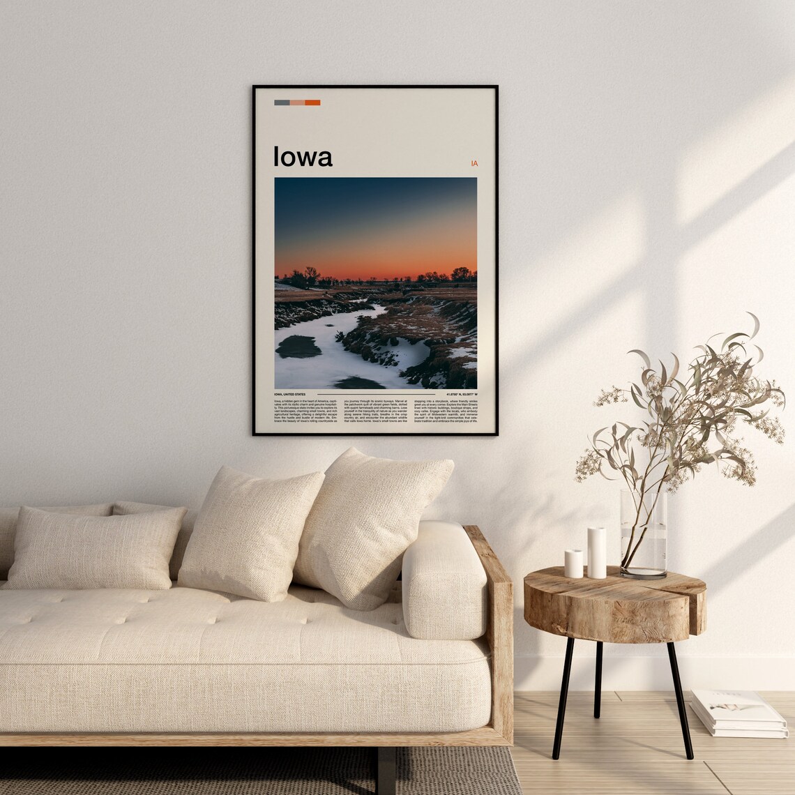 Iowa Frozen River Winter Sunset Vivid Orange Sky Landscape Poster - Image 3