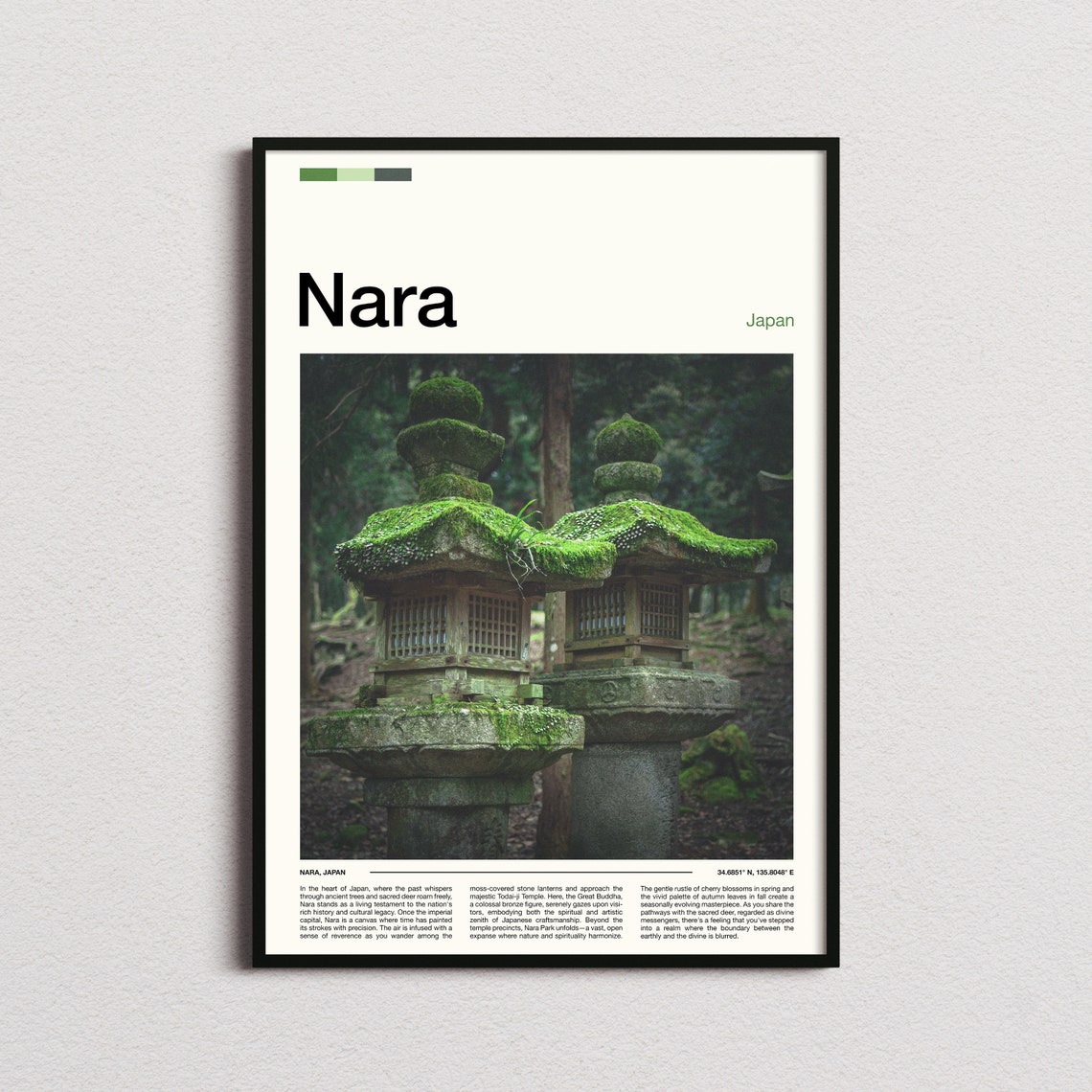 Nara Japan Moss Covered Ancient Stone Lanterns Forest Poster