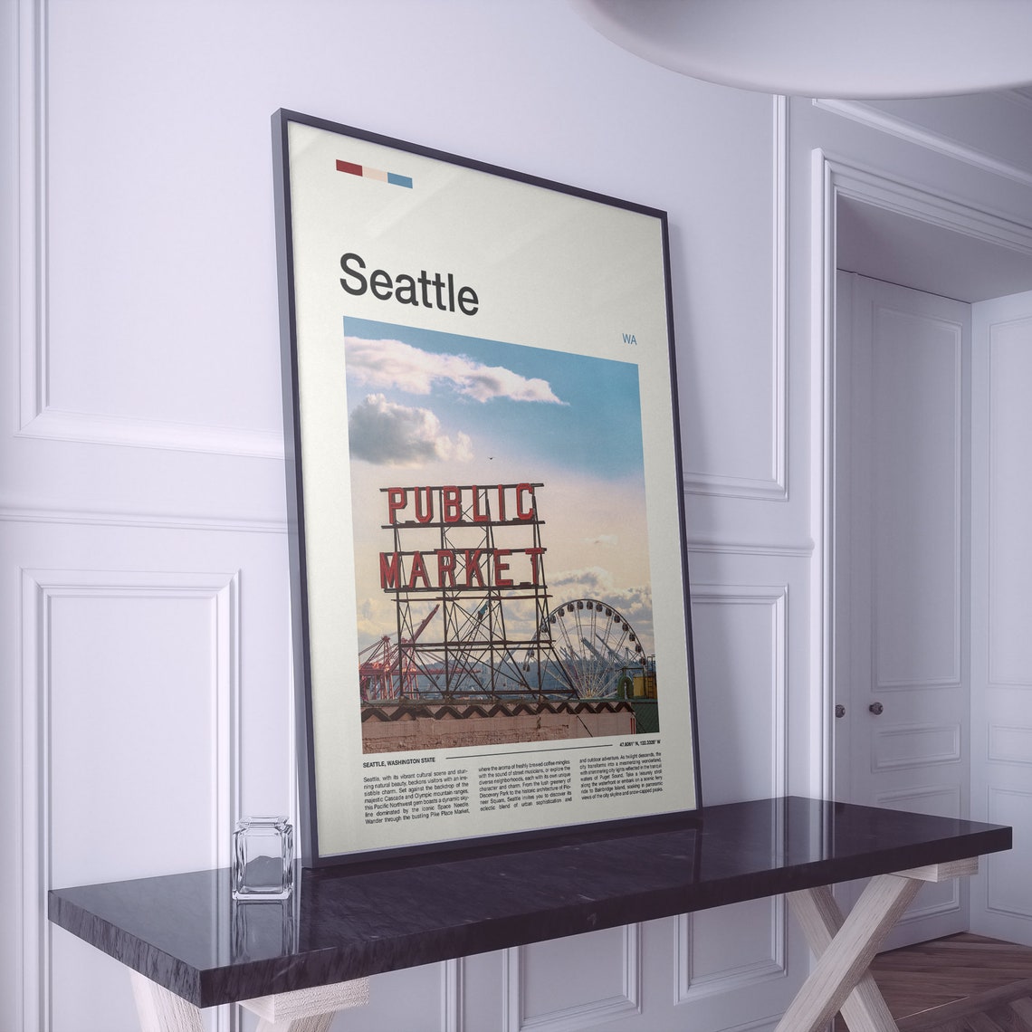 Seattle Public Market Sign With Ferris Wheel Waterfront View Poster - Image 2