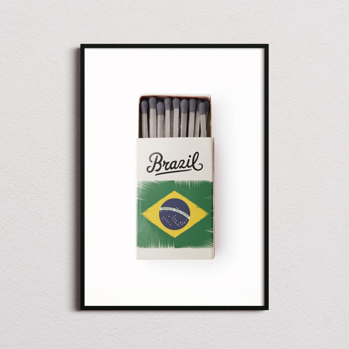 Brazil Matchbox Brazilian Flag Vintage Travel Art Poster Design
