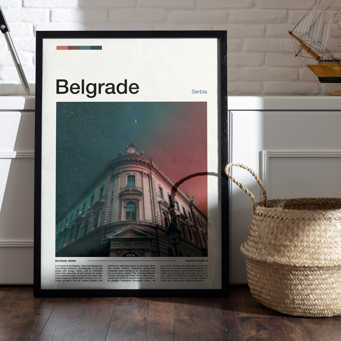 Belgrade Serbia National Bank Historic Building Night Sky Poster - Image 4