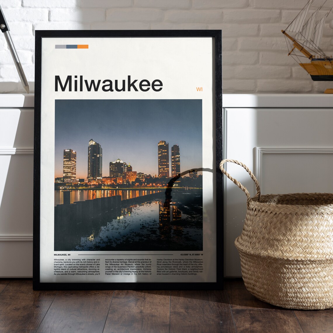 Milwaukee Wisconsin Skyline Night Lake Reflection City Poster - Image 5