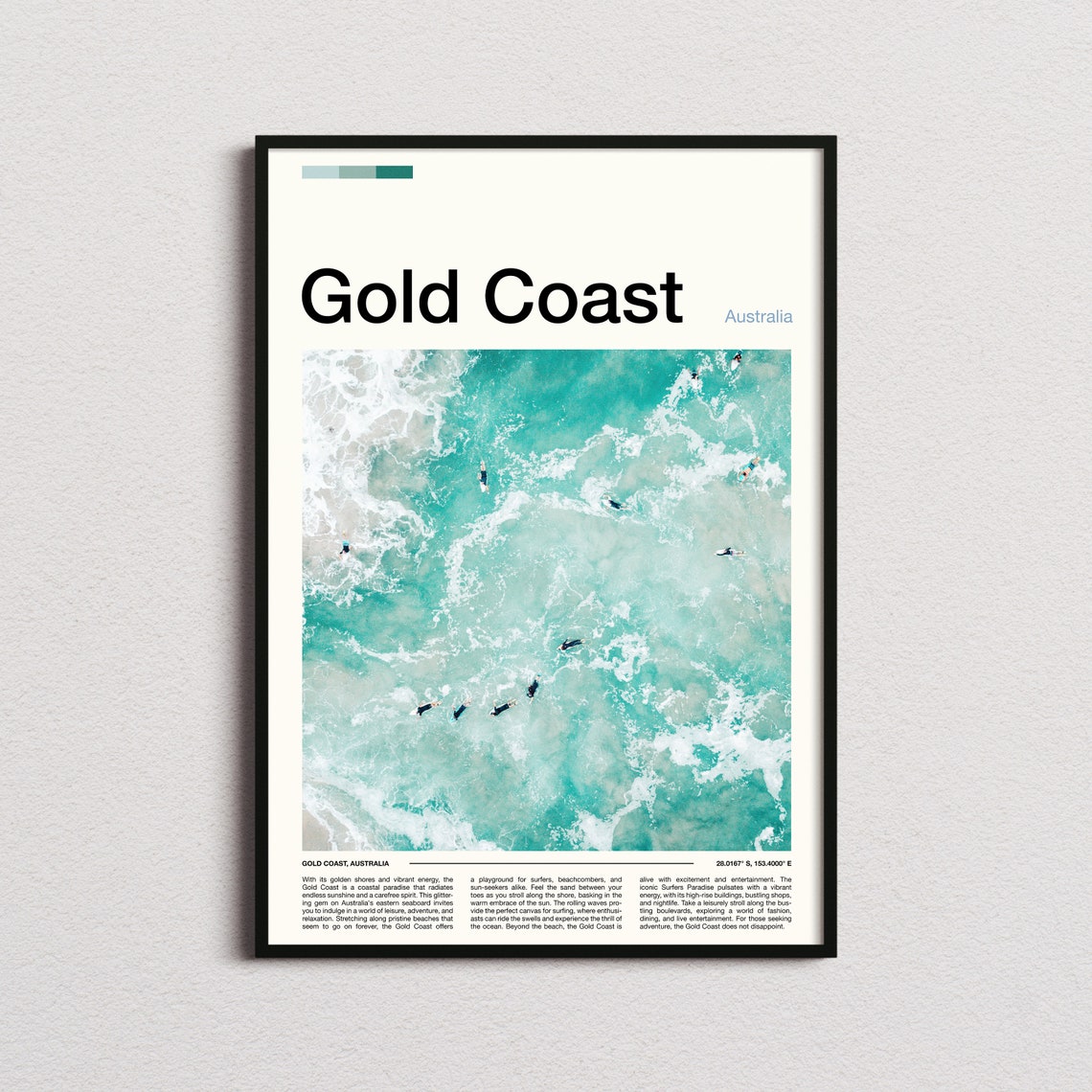 Gold Coast Australia Aerial Turquoise Surf Waves Photography Poster