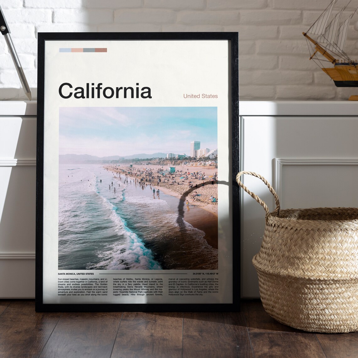 California Santa Monica Beach Aerial Surfers Shoreline Poster - Image 5