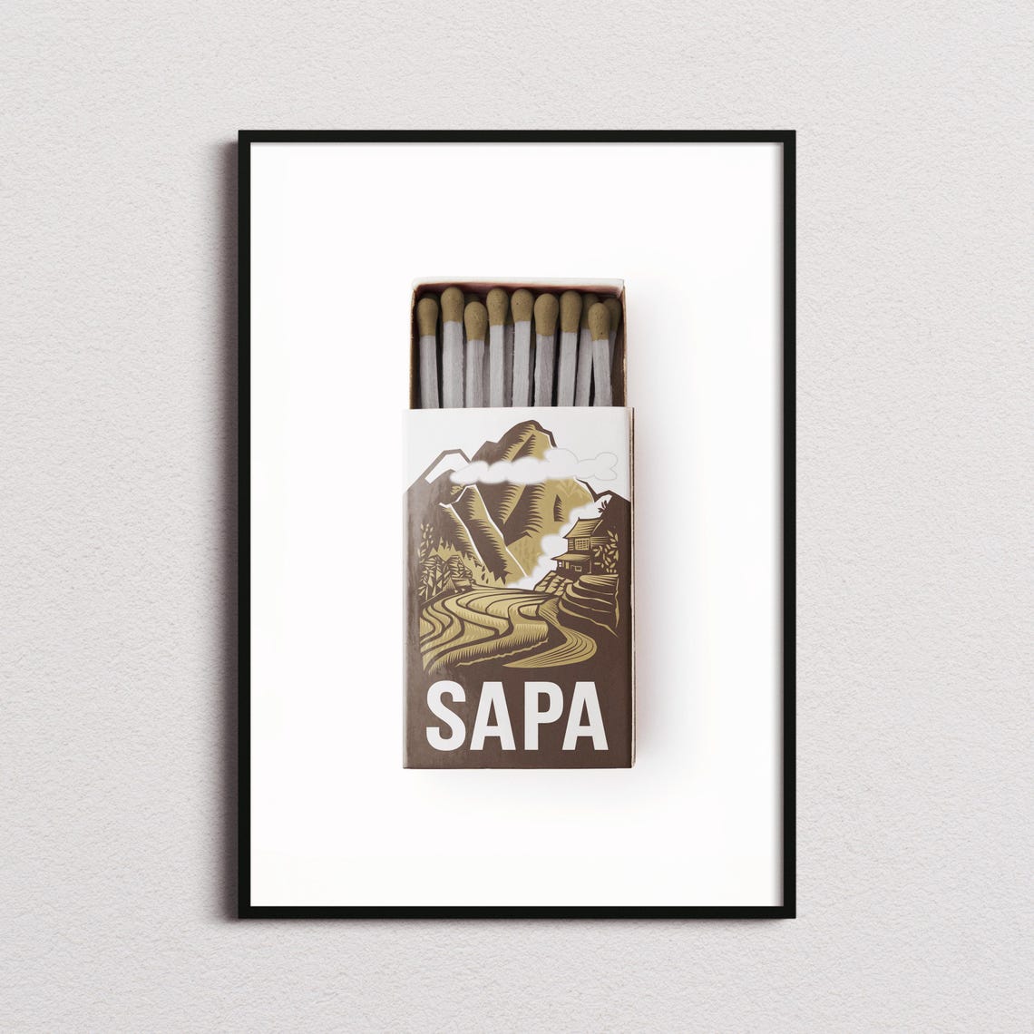 Sapa Vietnam Rice Terraces Matchbox Style Art with Mountain Hut Poster