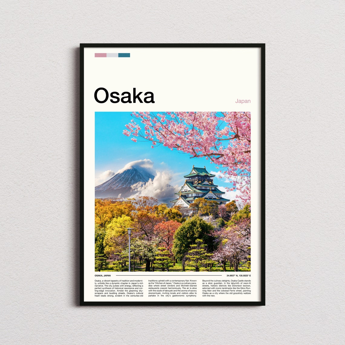 Osaka Japan Castle Cherry Blossoms With Mount Fuji View Poster
