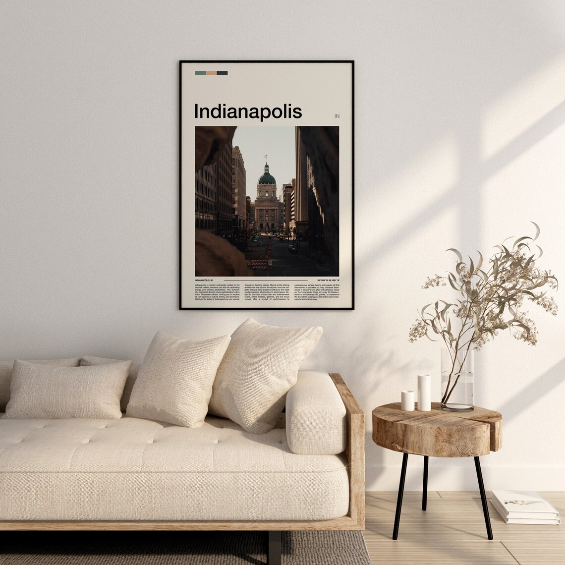 Indianapolis Indiana City Street Historic Capitol Dome View Poster - Image 3