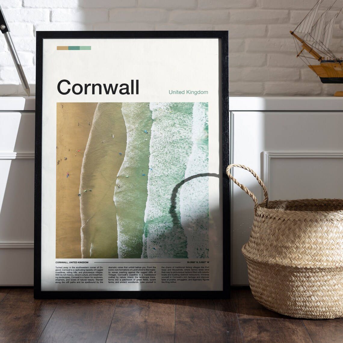 Cornwall United Kingdom Aerial Beach Waves Minimalist Travel Poster - Image 4