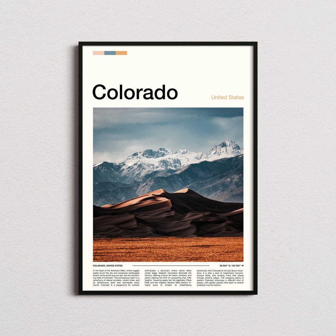 Colorado Great Sand Dunes Snowy Peaks Desert Landscape Poster