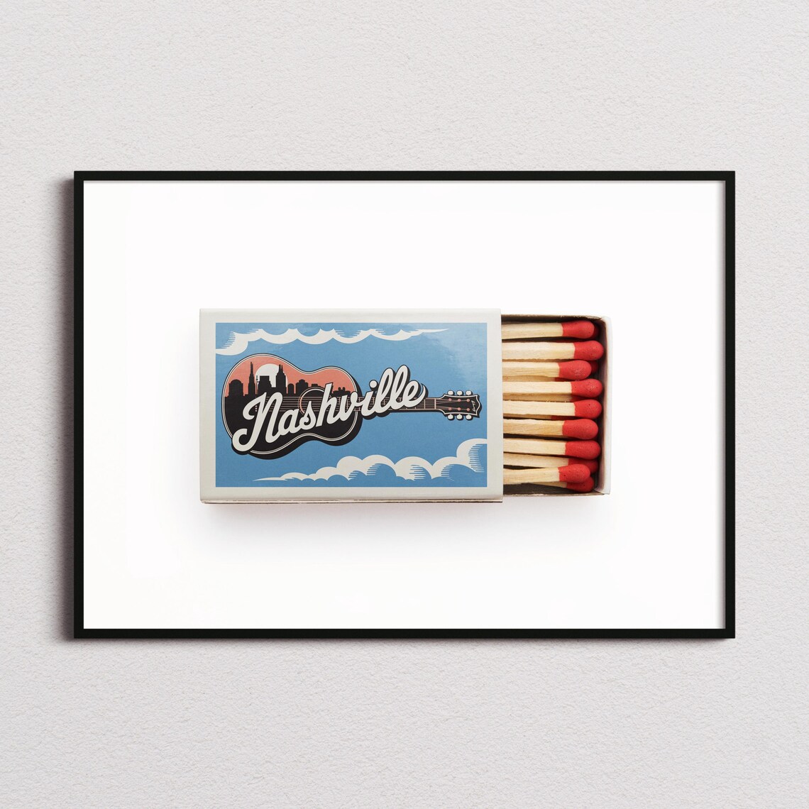 Nashville Tennessee Guitar Matchbox Music City Vintage Poster