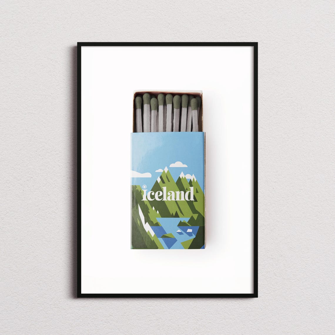 Iceland Mountain Waterfall Matchbox Style Art with Lagoon Poster