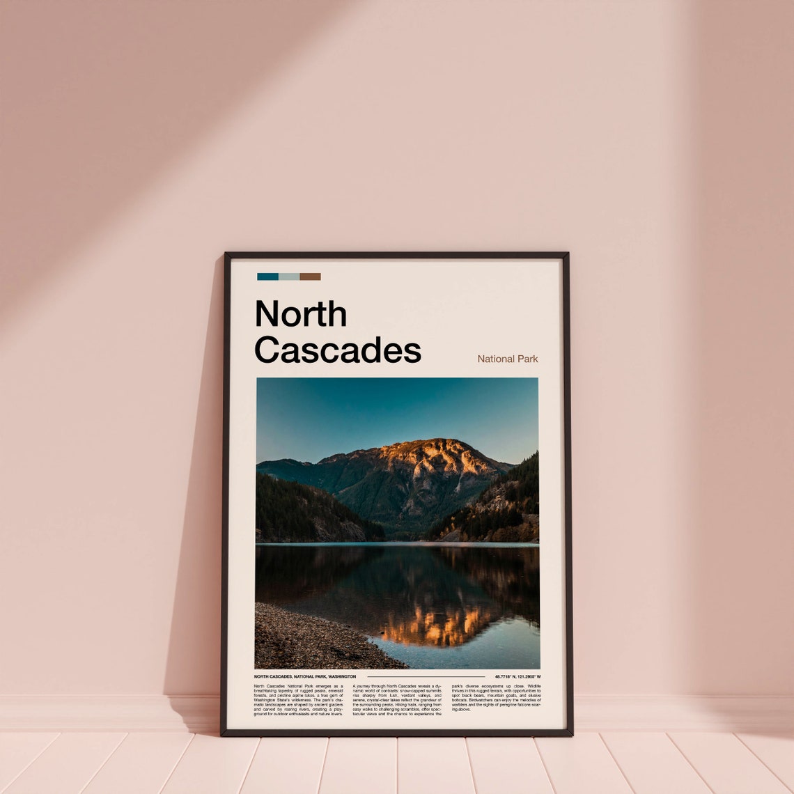 North Cascades Washington Sunlit Peak Lake Reflection Photo Poster - Image 4