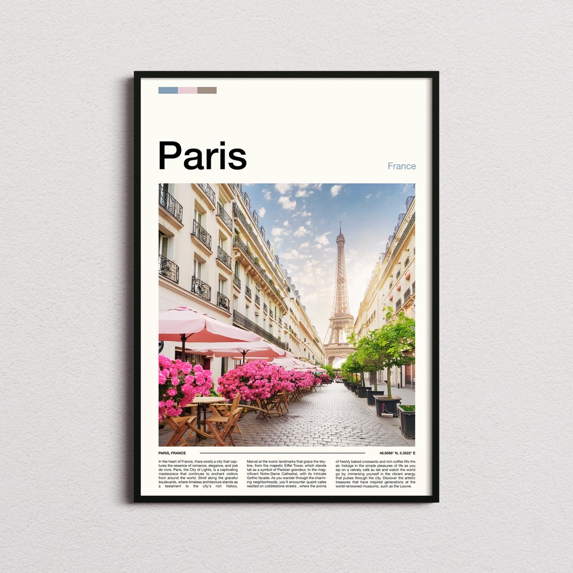 Paris France Eiffel Tower Charming Cafe Street Pink Blossoms Poster